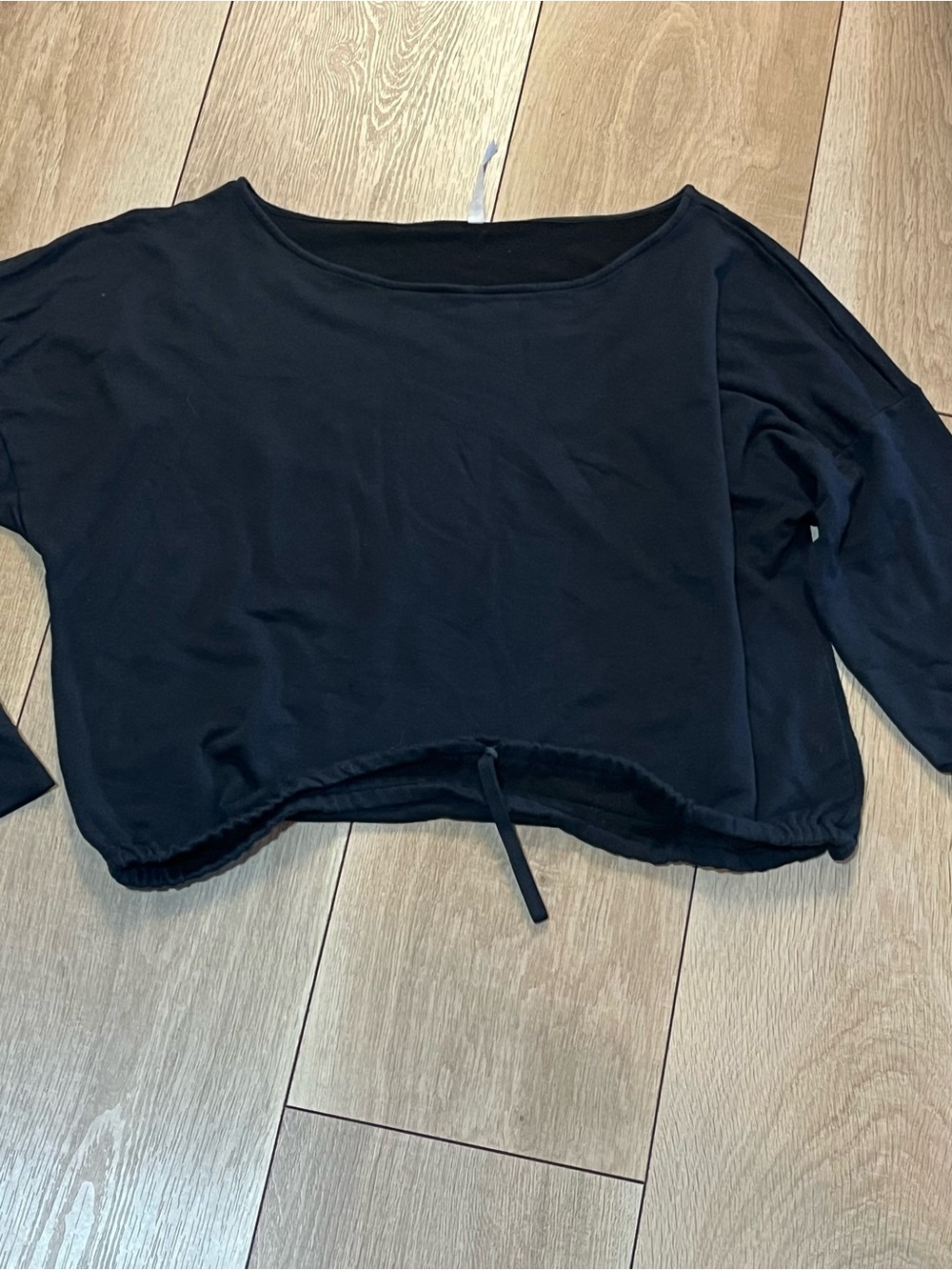 Fabletics Black Cropped Drawstring Boatneck Top